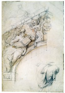 預言者と2つのPuttos、c1525で入口のアーチの上の壁の装飾