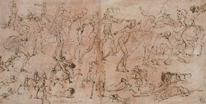 戦士、騎士、ライオンズに関する研究、1528年から33年 作： Perino del Vaga