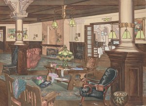 ハリウッド ホテルのロビー、1902 年、c。 1946年。 作： Perkins Harnly