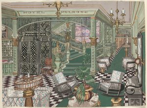 メルローズホテルのロビー、1880年 作： Perkins Harnly