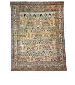 19世紀後半の絵画、ラヴァールキルマンカーペット、南東ペルシャ 作： Persian School