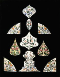 19世紀初頭、さまざまな花と止まった鳥で飾られた10枚のカジャール鏡の絵画のグループ 作： Persian School