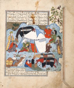 眠っている男がテントで斬首される、1560年頃（紙に不透明な水彩画） 作： Persian School
