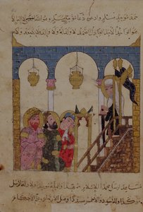 Ms 22114 f.94 を追加、「The Maqamat」のサマルカンドのモスクで説教するアブ・ザイド、おそらくアル・ワシチ (紙にガッシュ) によって描かれている 作： Persian School
