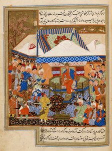 アンカラの戦い（1402年）の後にティムールの前に連れて行ったバヤズィード 「シャラフ・アルディン・ヤズディ」のイラスト 作： Persian School
