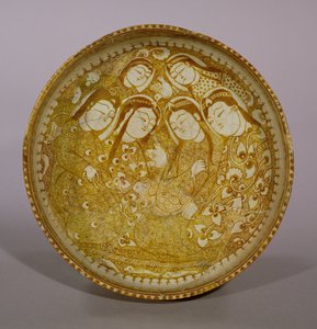 ボウル、イランカーシャン、セルジュク時代、西暦1211〜12年（釉薬の上に光沢のある石膏） 作： Persian School