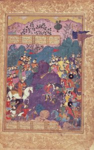Firdawsi (vellum) による「Shahnama」 (王の書) からの Isfandiyar の死 作： Persian School