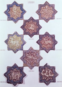 動物で飾られた8つのタイル、13〜14世紀（セラミック） 作： Persian School