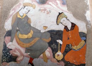 ガラスやボトルを持った女性像 作： Persian School