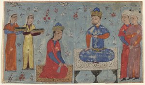 Firdawsi（d.1020）によるShahnama（Book of Kings）のフォリオ。直訳：Sindukht Before Sam、Iran（不透明な水彩画、インク、紙の上の金） 作： Persian School