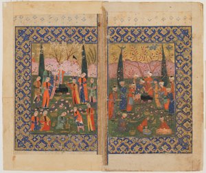 正体不明のテキストからのフォリオ。 verso：Sulayman Enthroned、Shiraz、Iran、c.1560-70 作： Persian School