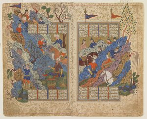 グダルツはShahnamaから山の上でピランを殺害します 作： Persian School