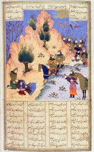 Iskandar Comforting the Dying Dara、Firdawsis Shanaman、c.1440-45（ペン、インク、ベラムのトイレ） 作： Persian School
