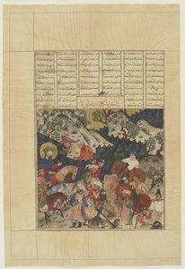 IskandarはShahnamaから鉄の城壁を構築します 作： Persian School