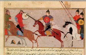 Ms Pers.113 f.29 Genghis Khan（c.1162-1227）タルタルとの戦い、ラシッドアルディン（1247-1318）の本（ガッシュ）