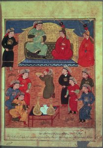 サップさんパース。 1113 fol.203v Rashid ad-Din（1247-1318）の本からの2人の妻と彼の息子Ghazanと一緒のArghan Khan 作： Persian School