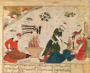 Ms Supp Pers 493 fol.363v Abul-Qasim Manur Firdawsi（c.934-c.1020）によるShahnama（Book of Kings）からのHaftvadsガードの1人の拷問 作： Persian School