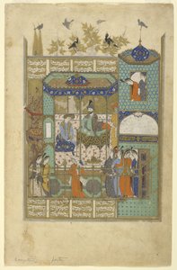ヌシルヴァンが侵入者をハーレムにインタビュー、1600年頃 作： Persian School