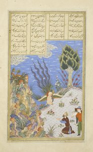 ペルシア語239 fol.16b SimurghがZ？lをS？mに復元、Shahnama（Book of Kings）のイラスト、Abul-Qasim Mansur Firdawsi（c.934-c.1020）、1444 作： Persian School