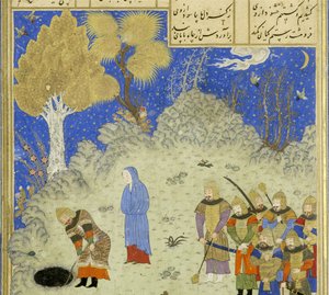 ペルシア人239 fol.180a詳細：ロスタムはピットからブージャンを救い、シャフナーマ（王の書）からの挿絵、Abul-Qasim Mansur Firdawsi（c.934-c.1020）、1444 作： Persian School