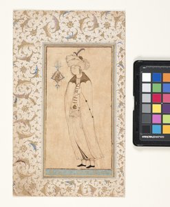 若き貴族の肖像（紙に墨と金箔） 作： Persian School