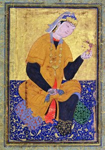 ミラアリのアンソロジー、1550年からシールを保持しているハミダバヌベガムのイラスト入りフォリオ 作： Persian School