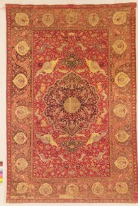 動物の戦いのシーンで飾られた敷物 作： Persian School