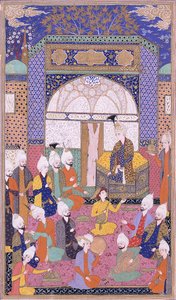 シャー・イスマイルはタブリーズに彼の加入後、最初の私的な聴衆を保持しました、1590年から1600年頃 作： Persian School