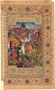 Shahnama：中国の皇帝を捕らえたロスタム、1600〜1625年（テンペラ） 作： Persian School