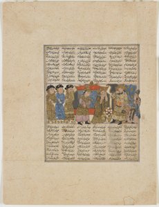 フィダウシ（d.1020）によるShahnama（Book of Kings）からのSiyavushに対する非難のスダバ（紙に不透明な水彩、インク、金、銀）