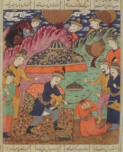 ノウザウルの斬首、アブル・カシム・マヌール・フィルドーシ（c.934-c.1020）による「シャーナマ」（王の書）のイラスト（1619年）（紙にガッシュ） 作： Persian School
