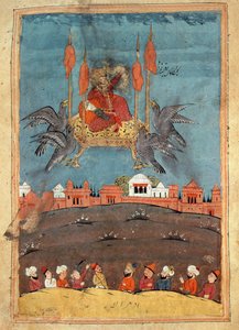 ニザミの詩「Layla and Majnun」（紙のガッシュ）からのフライングカーペット 作： Persian School
