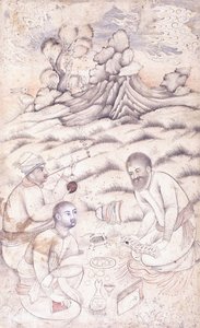 風景の中の3人の青年、c。 17世紀半ば 作： Persian School
