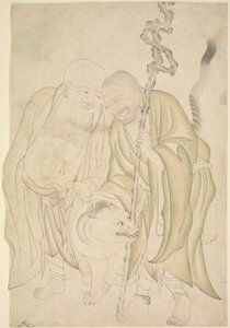 2つのローハン、1480年頃（紙にインクと透明な水彩画） 作： Persian School