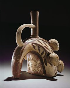 ココアの木に登るカエルの陶器、モチカ（土器） 作： Peruvian School