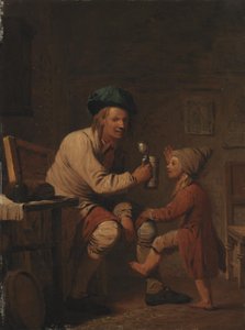 息子に飲み物を与える農民 作： Peter Cramer