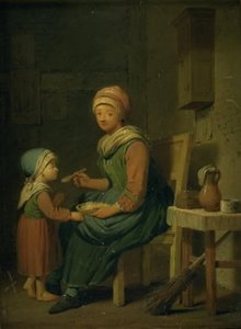 娘に何か食べさせる農家の妻 作： Peter Cramer