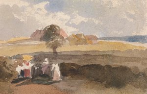 前景に人物を描いた風景スケッチ 作： Peter DeWint