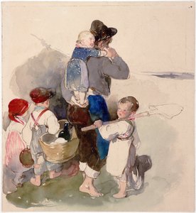 "ペーター・フェンディ（1796-1842）による水彩画（1840年頃） 「畑仕事に行く途中の子供たち」 ウィーン アルベルティーナ図書館 作： Peter Fendi