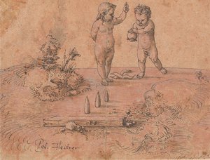 ボールで遊ぶ 2 人の子供、1500 年から 1546 年。 作： Peter Flötner