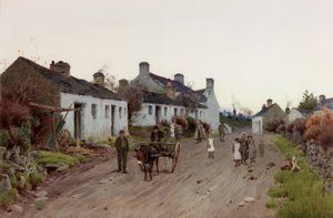 ウェールズの村 – 夕方、1890～1910年頃 (水彩画とガッシュ)