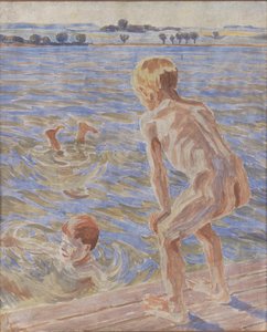 入浴中の男の子。 フォーボーフィヨルド