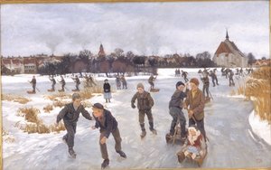Fåborgの外でスケートをする子供たち 作： Peter Hansen