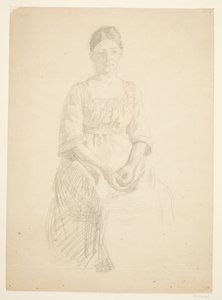 アーティストの妻は、絵画のトーラ カール マドセン夫人の肖像画のモデルとして座っています。 作： Peter Hansen
