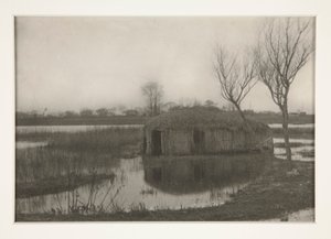 葦のボートハウス、『ノーフォーク・ボード上の生活と風景』のプレート XXXI 作： Peter Henry Emerson
