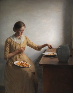 アンズタケを準備する若い女の子 作： Peter Vilhelm Ilsted