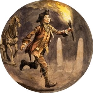 トーチで馬車の前を走っている少年 作： Peter Jackson