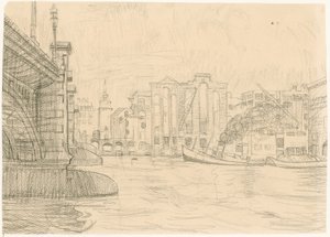 Blackfriars Bridge 1941によって倉庫が焼失 作： Peter Jackson
