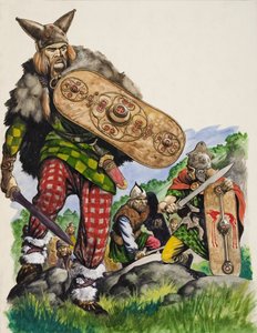 ケルトの戦士たち（紙にグワッシュ） 作： ピータージャクソン