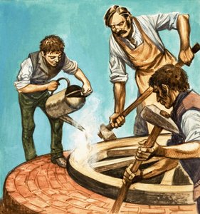 むかしむかし... 100年前の村の生活。ホイールに鉄の縁を置くホイールライト 作： Peter Jackson